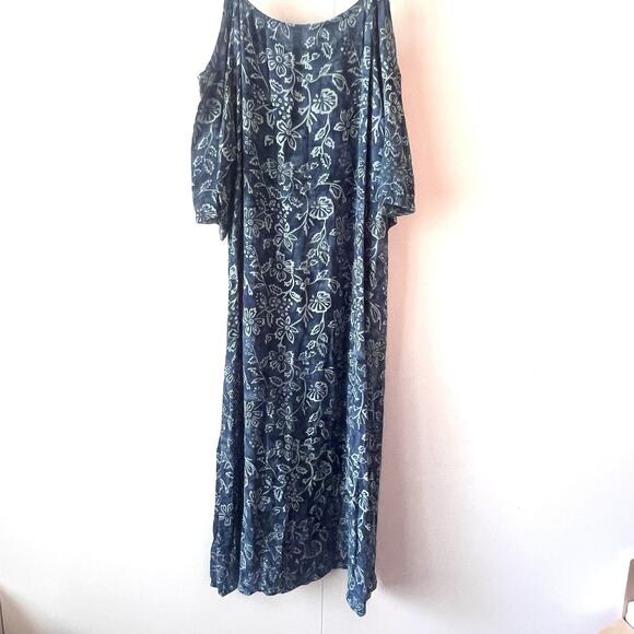 Soft Surroundings Navy‎ Floral Print Cold Shoulder Maxi Dress - Picture 2 of 6
